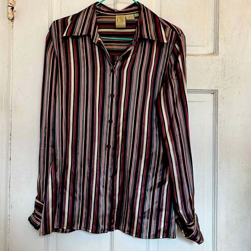 Vintage Clifford & Wills women’s silk satin striped blouse in size 2P